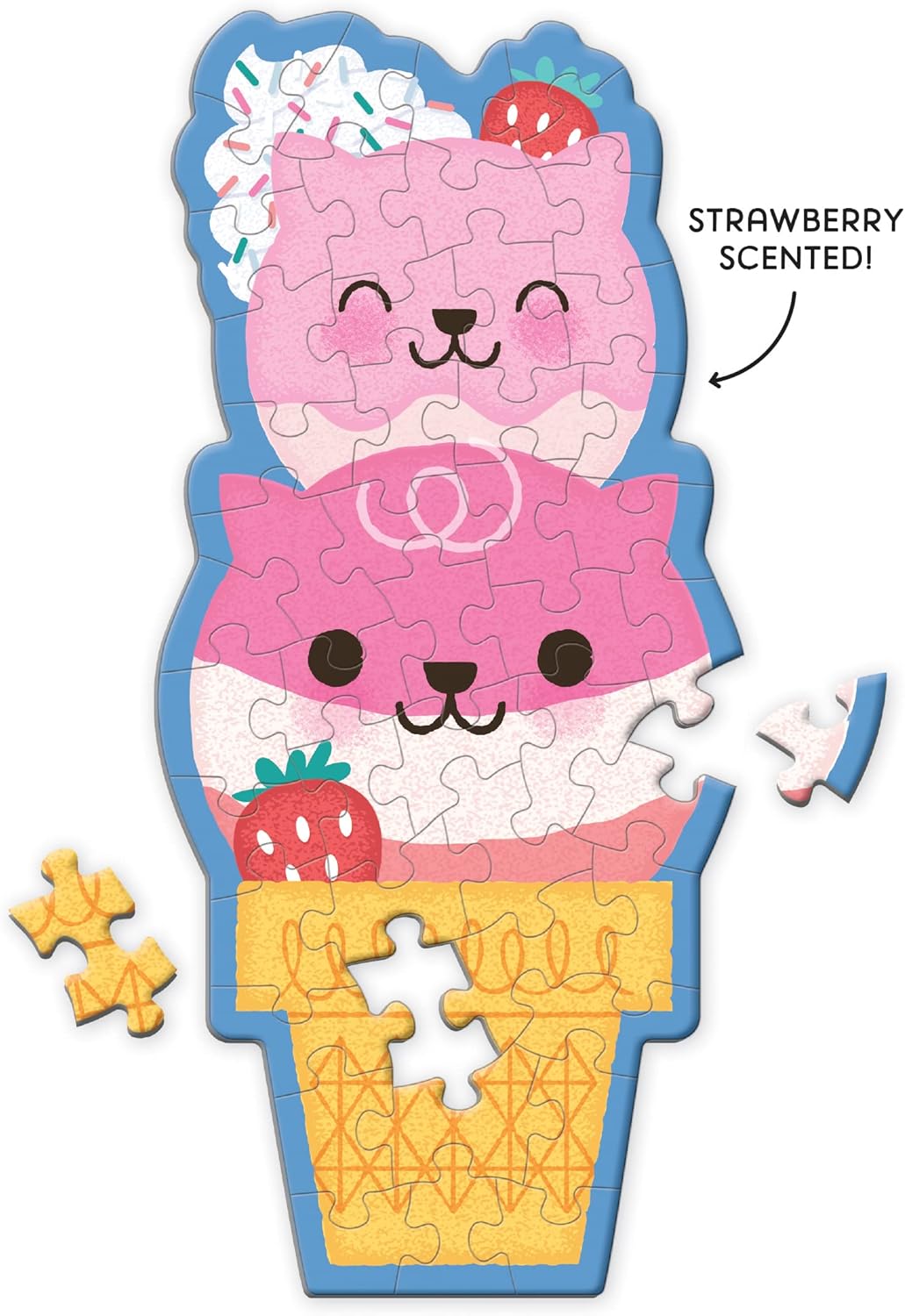 Strawberry Cat Cone 48 Piece Scratch and Sniff Shaped Mini Puzzle