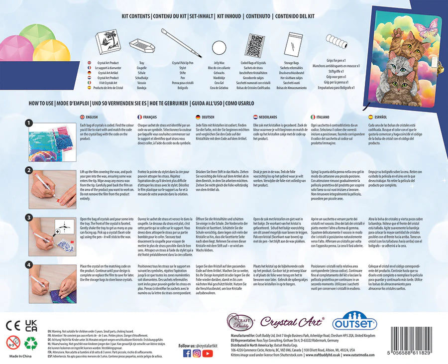 Crystal Art Secret Diary Kit: Kitten Clouds