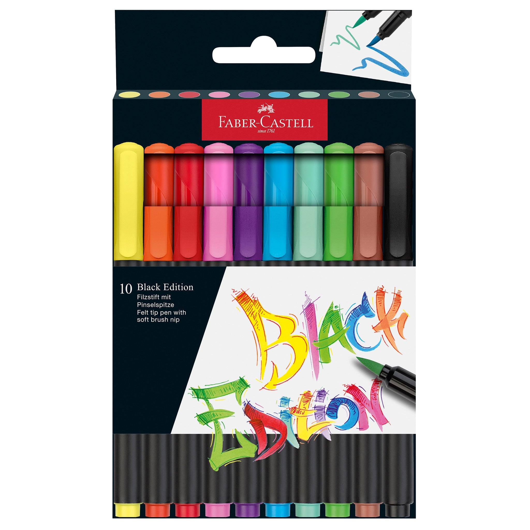 Black Edition Felt Tip Brush Pen - 10ct