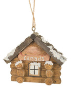NEW-Umber Canada Log Cabin Ornament With Snowy Accents