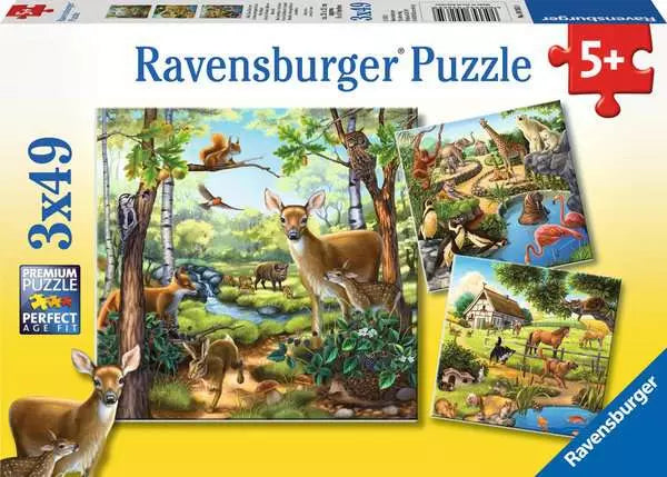 Forest/Zoo/Domestic Anim. 3x49 Pc Puzzle