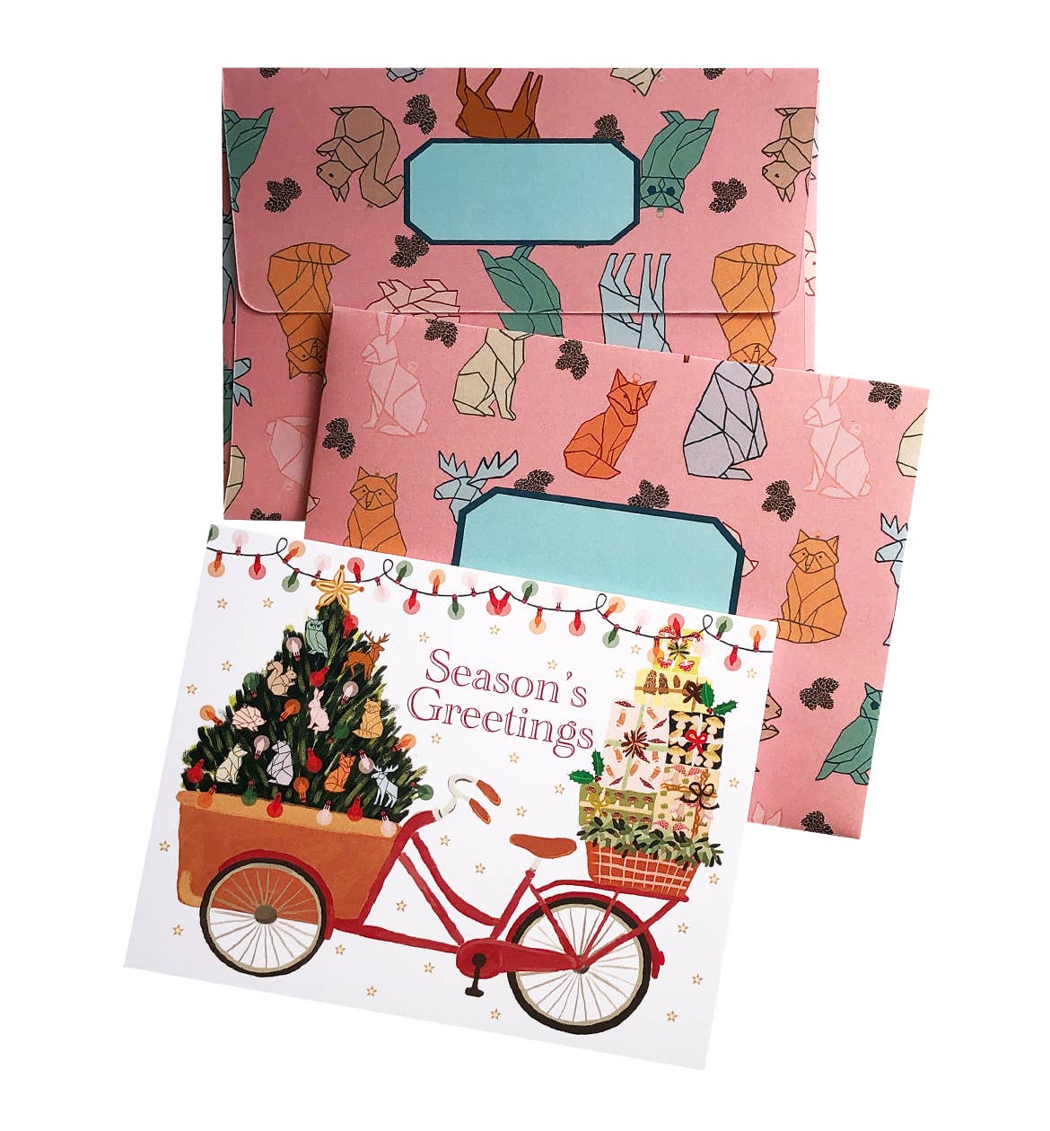 Holiday Card – Bike with Tree and Origami Woodland Ornaments