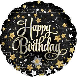 18" Foil Balloon - Happy Birthday Gold Stars