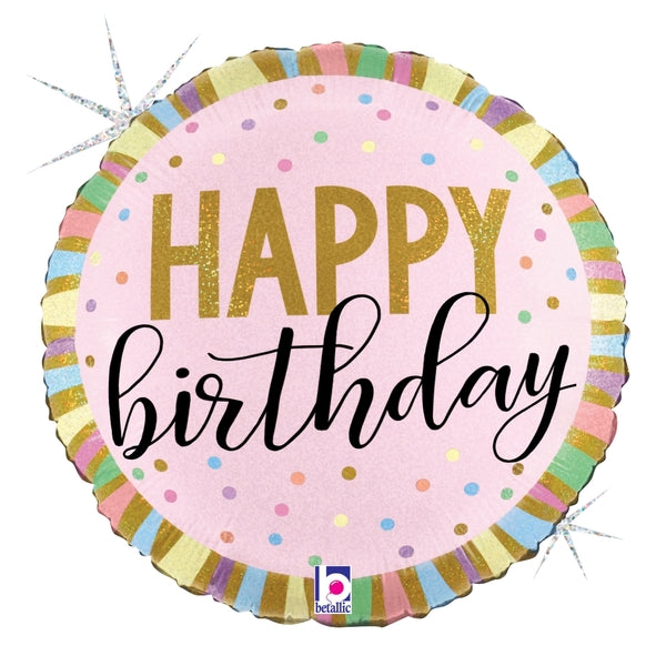 18" Foil Balloon - Pastel Birthday Stripes