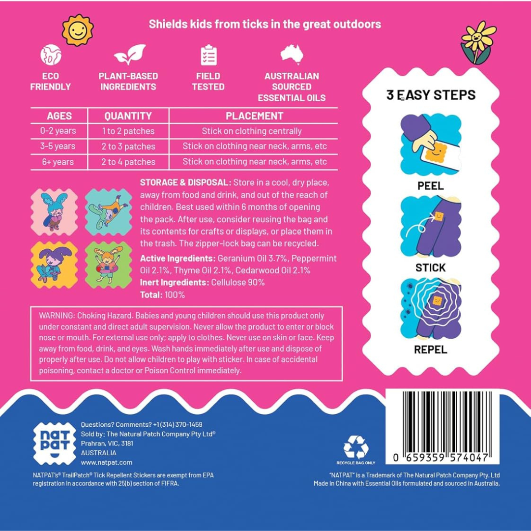 NATPAT Trailpatch - Tick Repellent Stickers for Kids