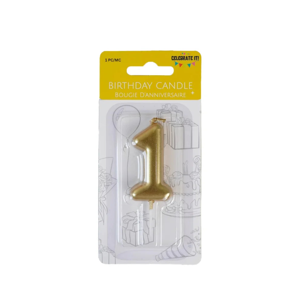 Mini Numeral Metallic Candle - 0-9 - Gold
