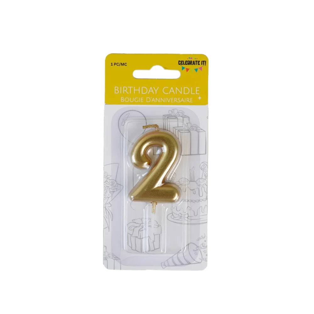 Mini Numeral Metallic Candle - 0-9 - Gold