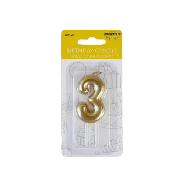 Mini Numeral Metallic Candle - 0-9 - Gold