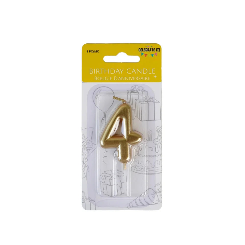 Mini Numeral Metallic Candle - 0-9 - Gold