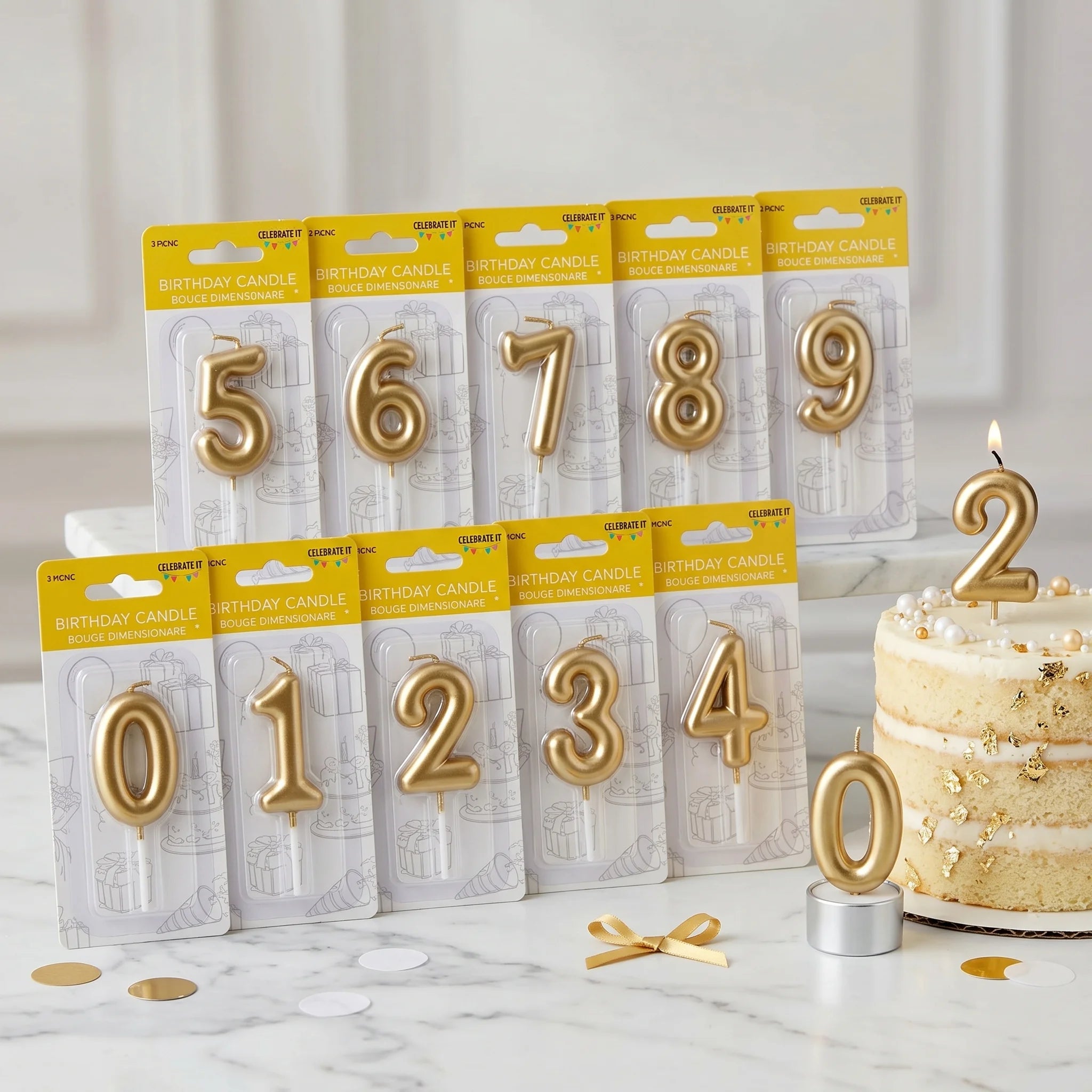 Mini Numeral Metallic Candle - 0-9 - Gold