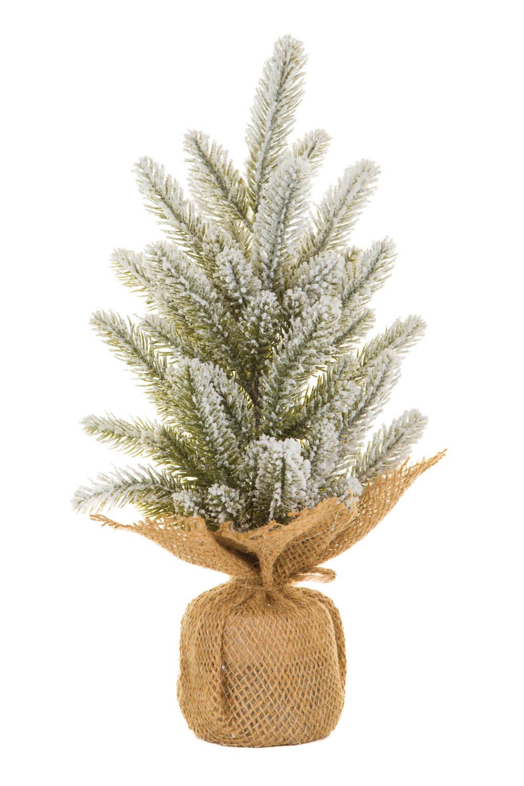 Green/White Frosted Christmas Tree with Burlap Wrapped Base