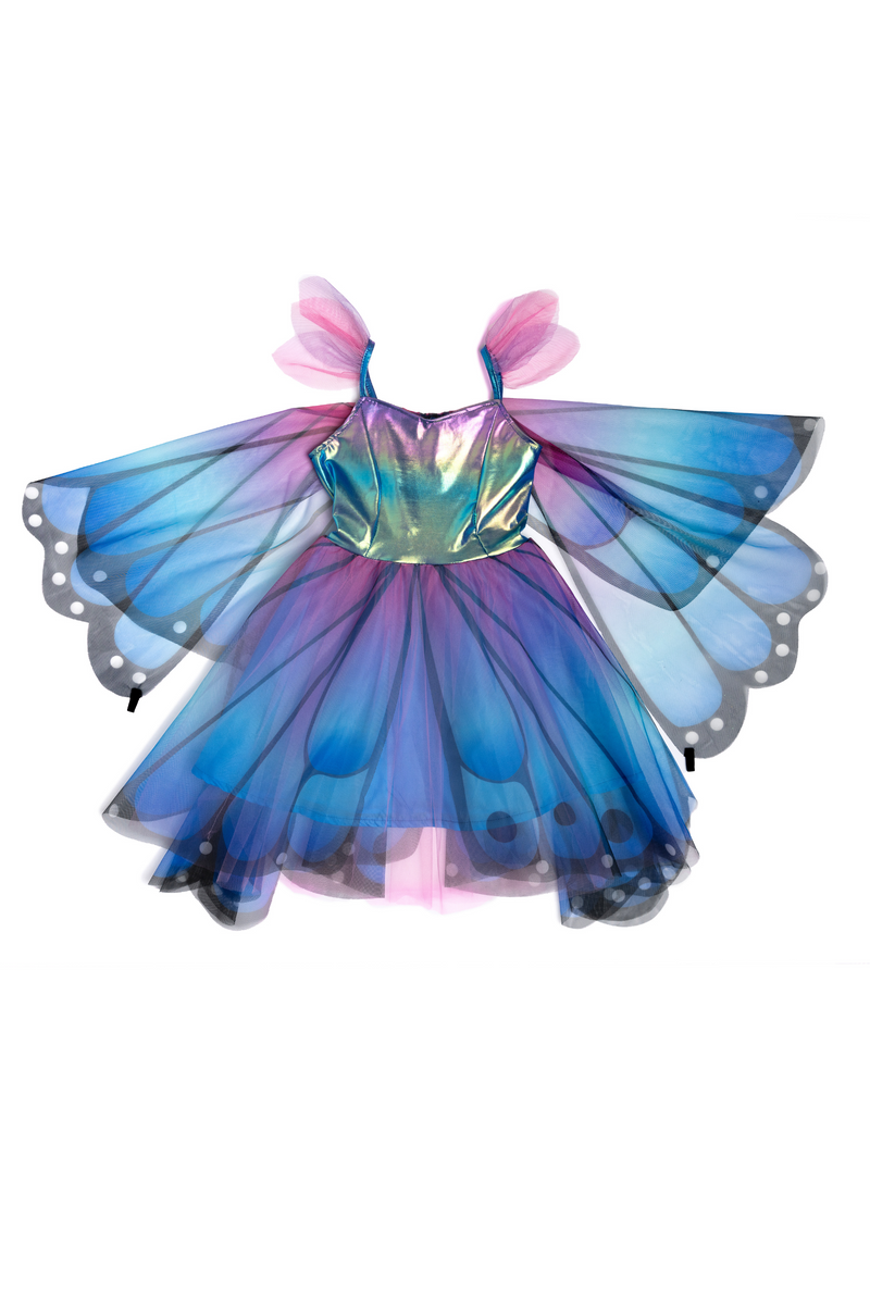 Butterfly Twirl Dress with Wings & Headband, Blue/Purple, Size 3-4