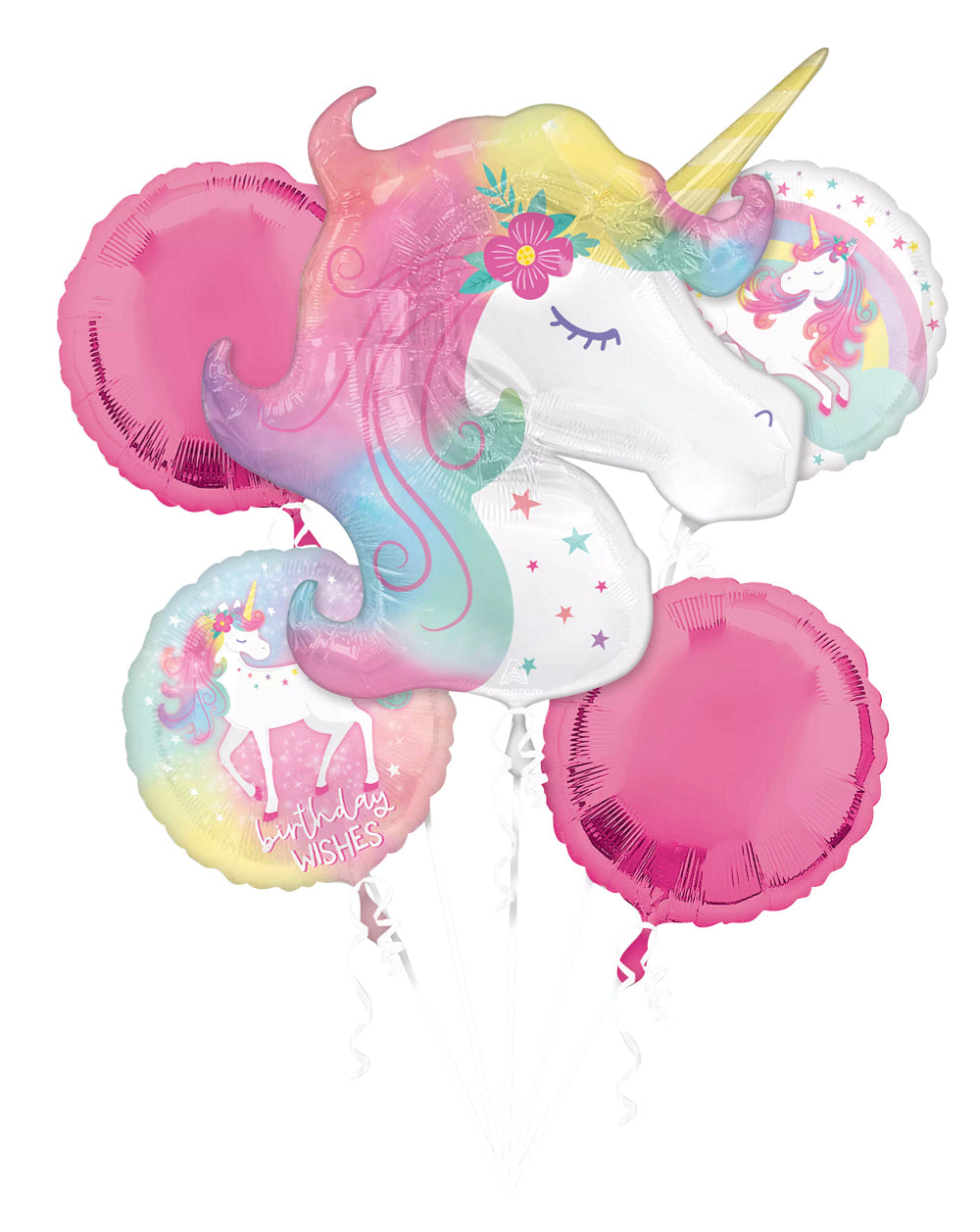 5 Foil Balloon Bouquet - Enchanted Unicorn Birthday Foil Balloon