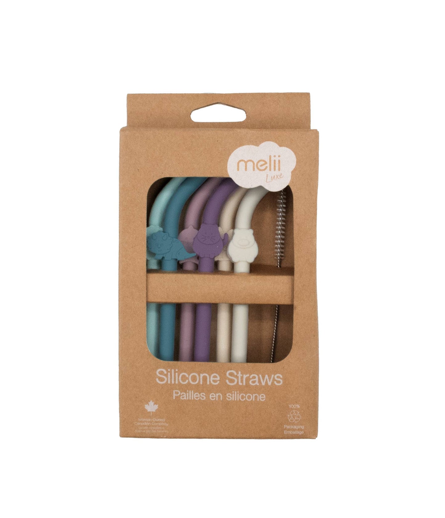 Luxe Silicone Animal Straws with Cleaning Brush