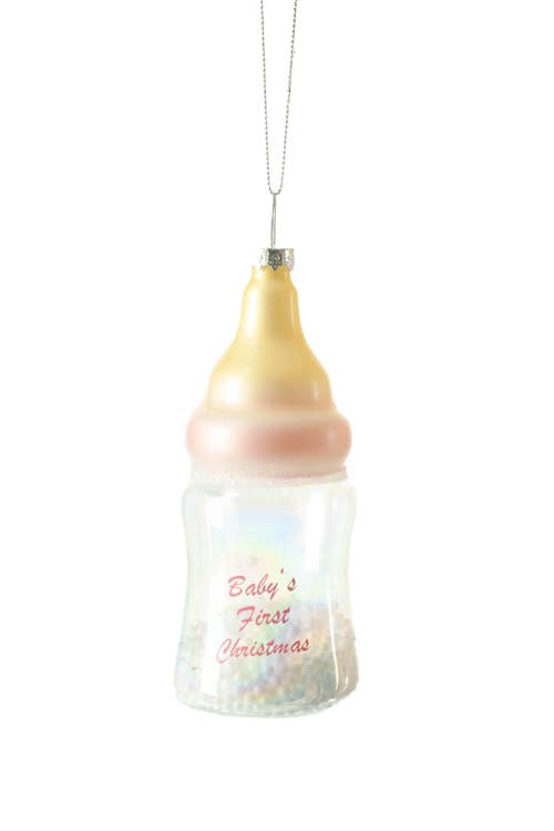 Pink Baby Bottle Ornament with "Baby's First Christmas "