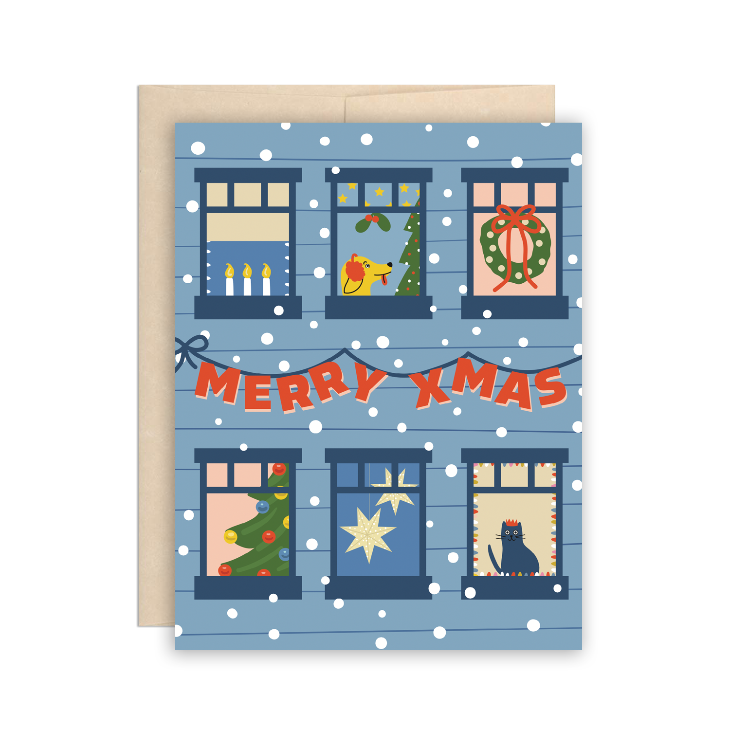 Merry Christmas Holiday Apartment Windows Greeting Card