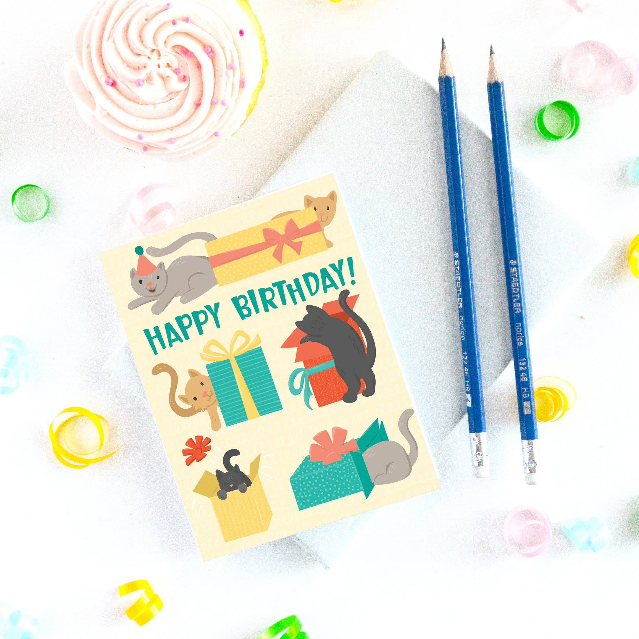 Cats and Boxes Birthday Card