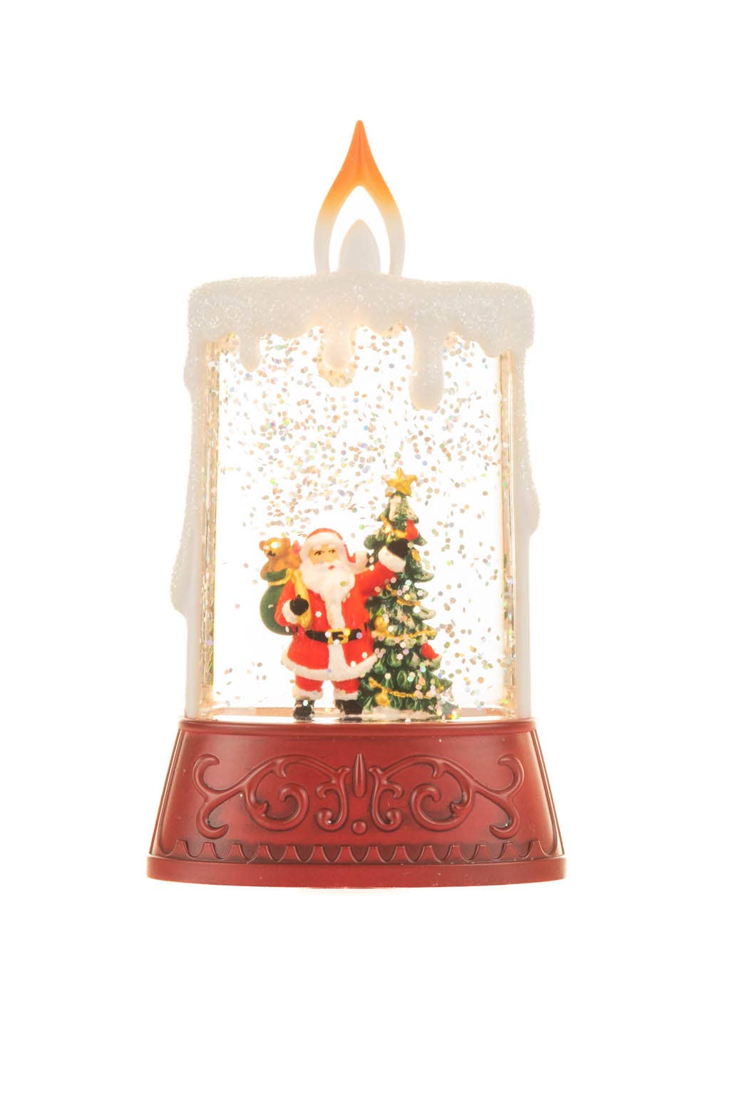 Red/White LED Candle Snow Globe with Santa