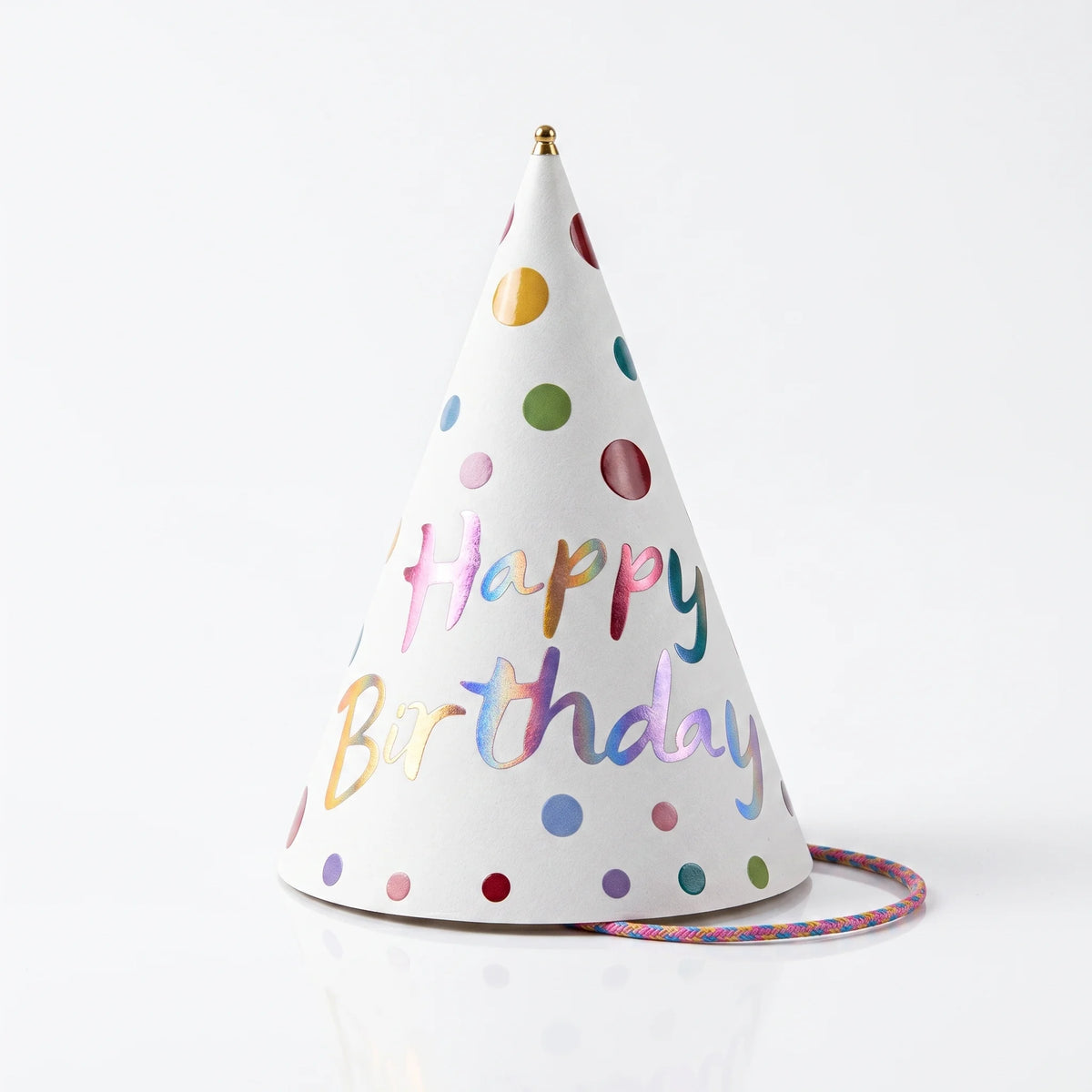 8 Pcs Premium Party Hat Colourful Polka Dots Happy Birthday White