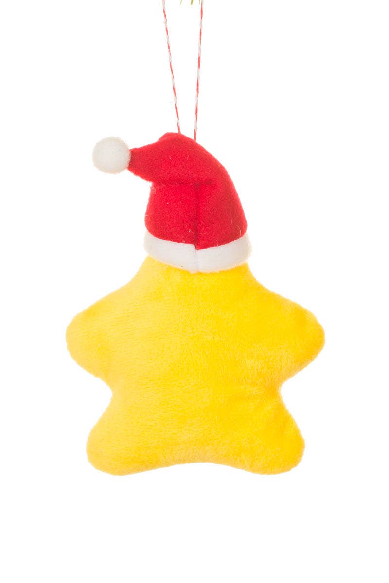 NEW-Yellow Soft Lil' Star Ornament With Santa Hat