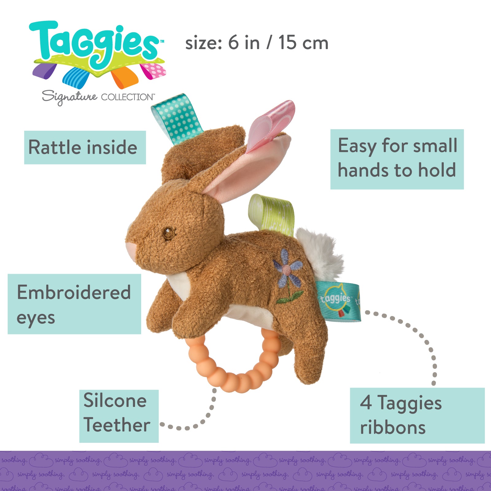Taggies Harmony Bunny - Teether Rattle 6"