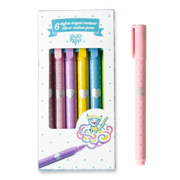 6 silver outline pens