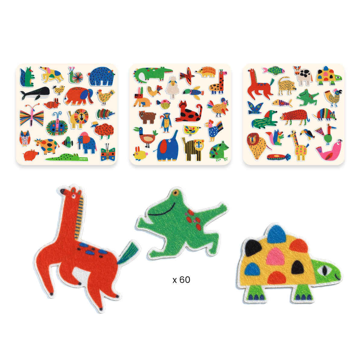 60 Felt Stickers / Animals Everywhere!