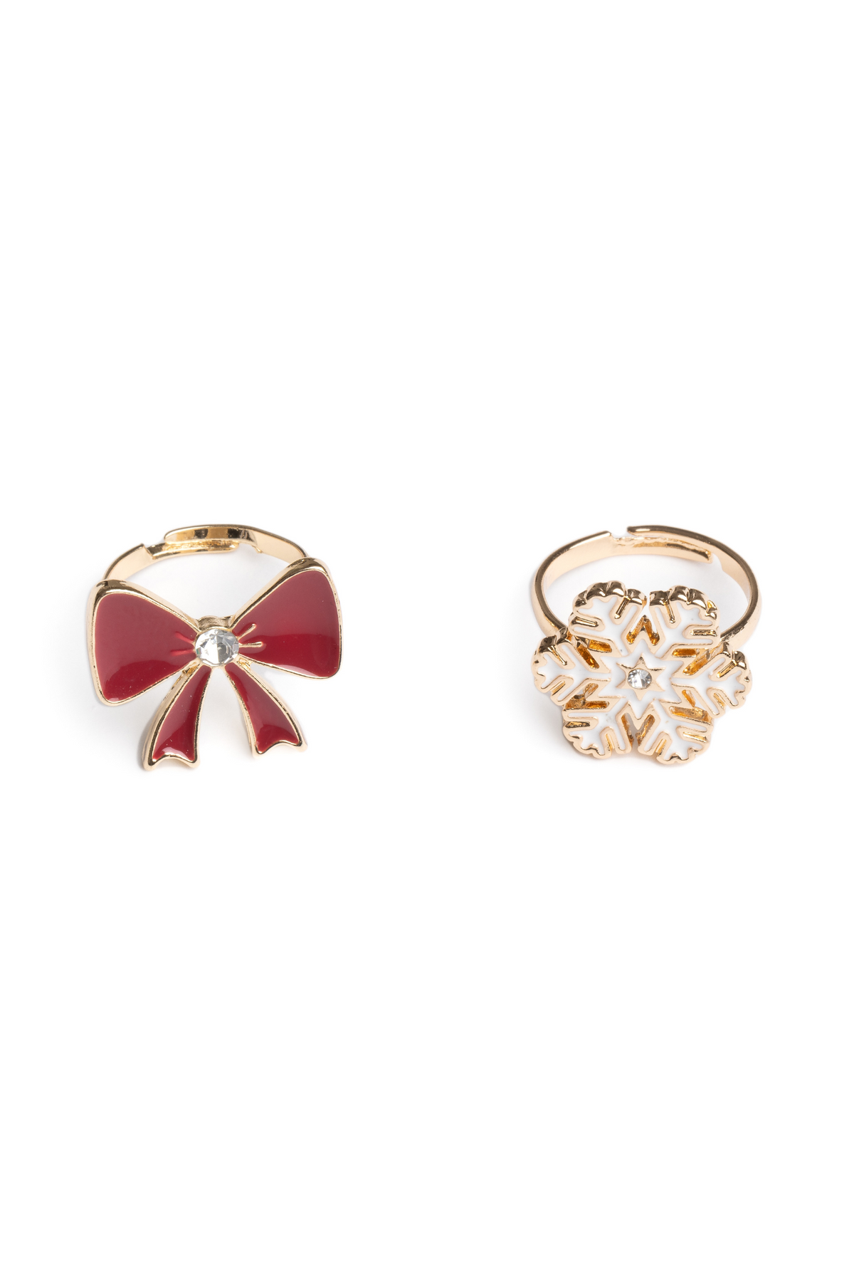 Holiday Bow & Snowflake Rings, 2pc Set
