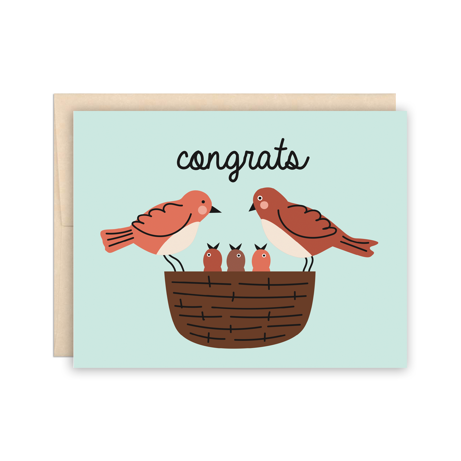 Cute Bird Family New Baby Congratulations Greeting Card