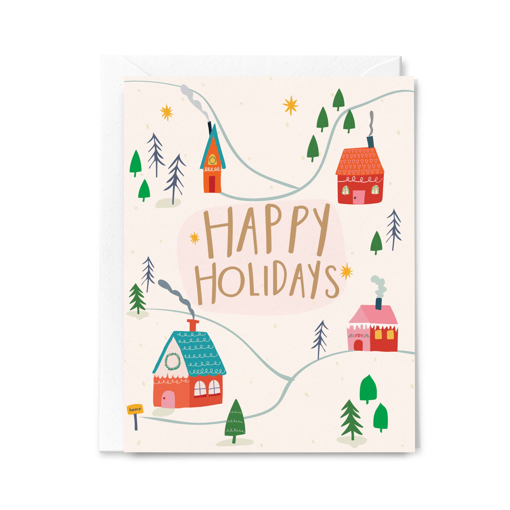 Snowy Hillside Village Holiday Card