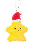 NEW-Yellow Soft Lil' Star Ornament With Santa Hat