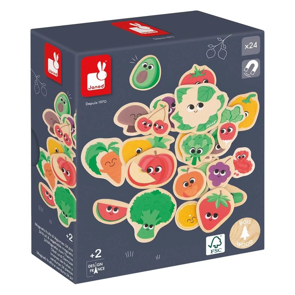 24 Wooden Magnets - Fruits & Veggies