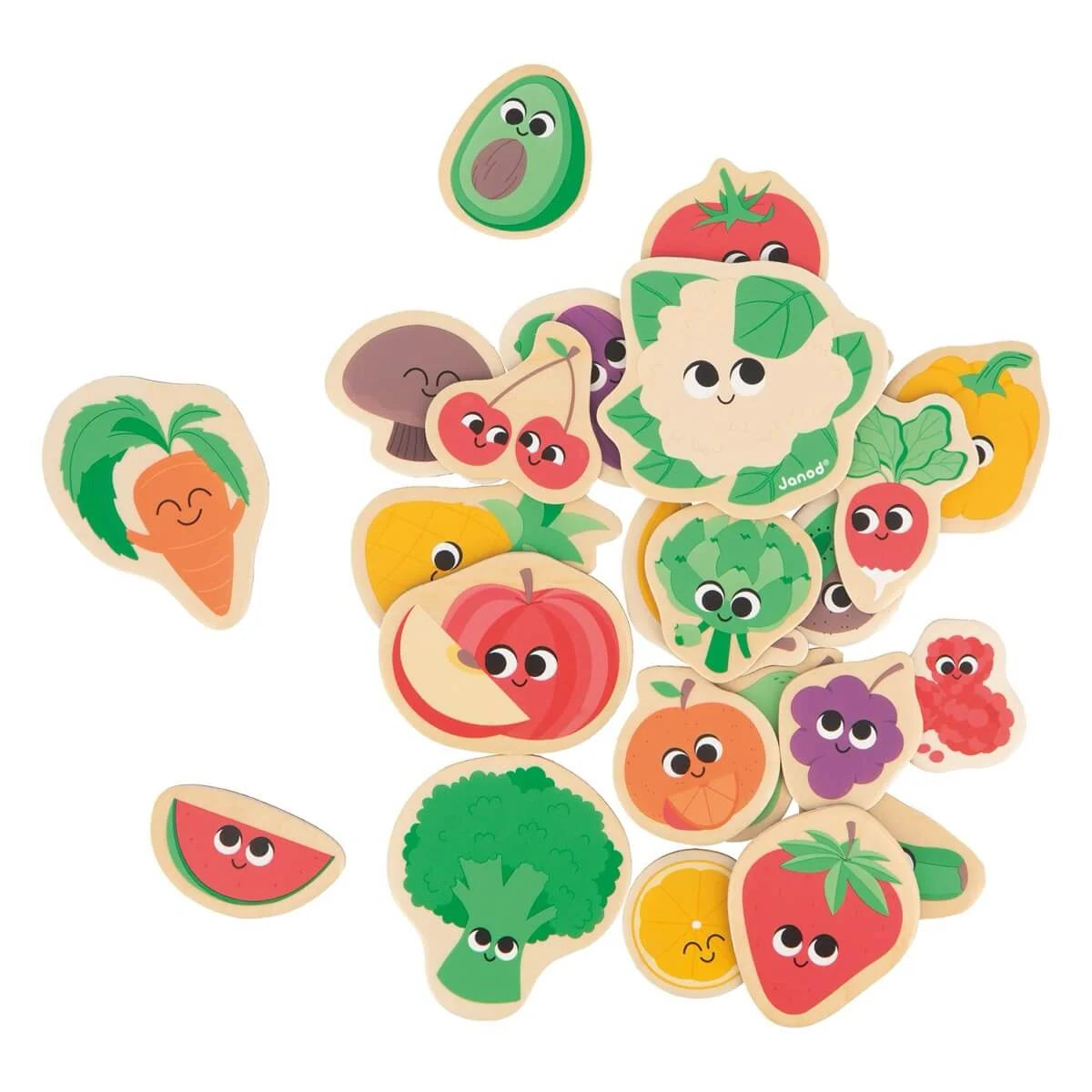 24 Wooden Magnets - Fruits & Veggies