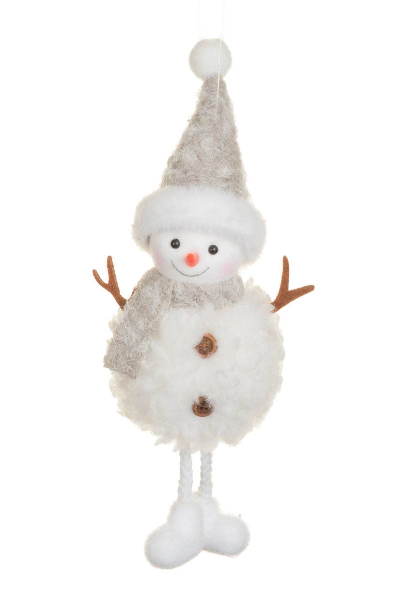 NEW-Off-White Fluffy Hat Snowman Doll With Scarf