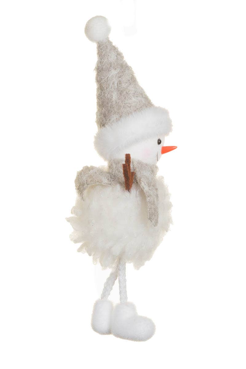 NEW-Off-White Fluffy Hat Snowman Doll With Scarf