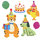 Glossy Birthday Animals Stickers Sheet Vintage Inspired