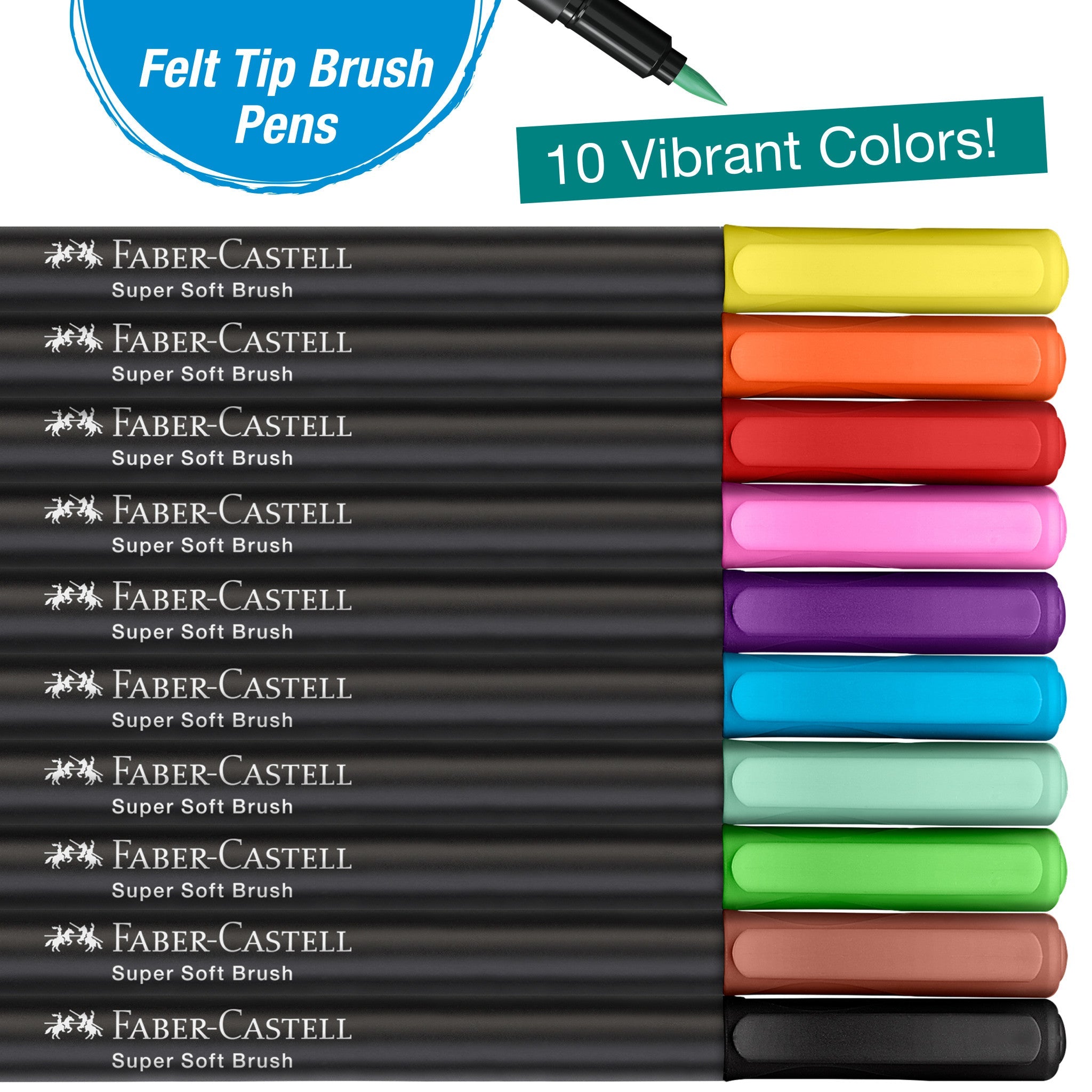 Black Edition Felt Tip Brush Pen - 10ct