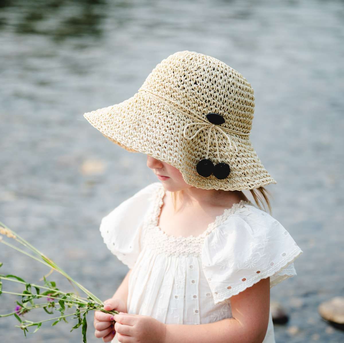 Straw Hat with Pom Pom (Matching Adult Size Available)