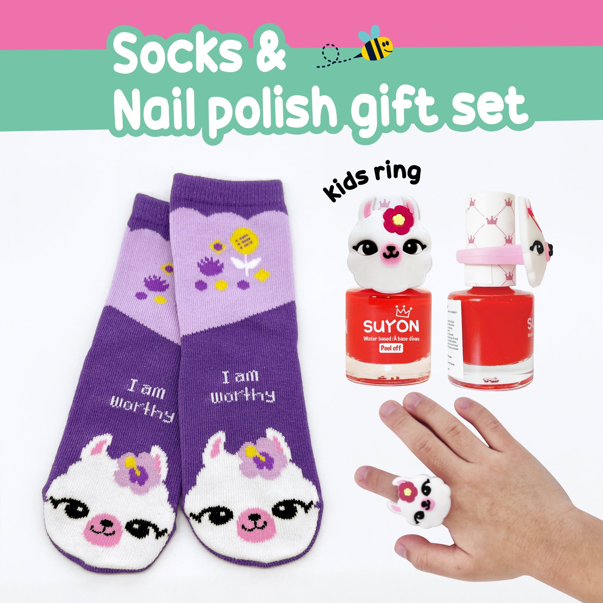 Suyon Nail Polish & Sock Gift Set - Bright red/Llama
