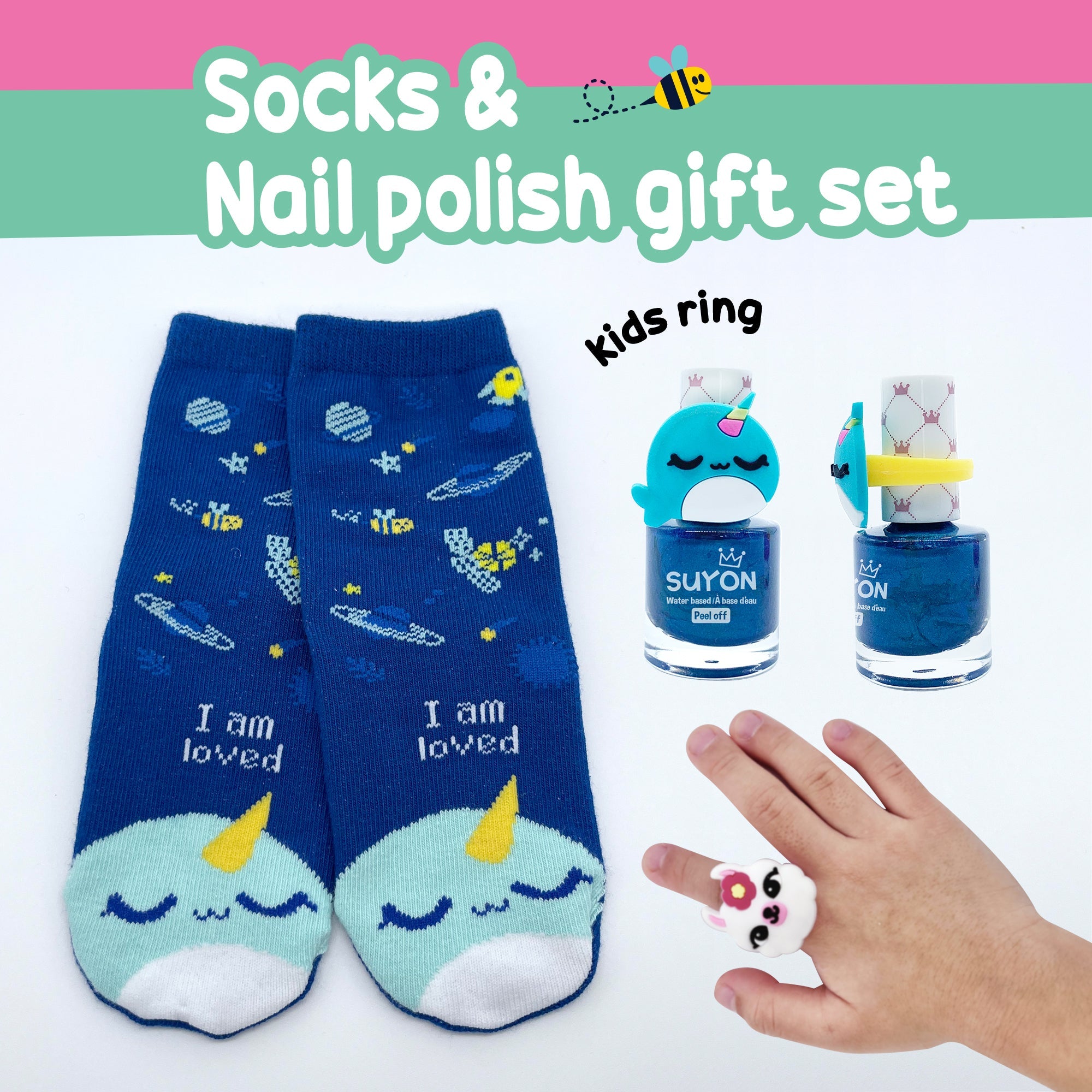 Suyon Nail Polish & Sock Gift Set - Dark Blue/Narwhal