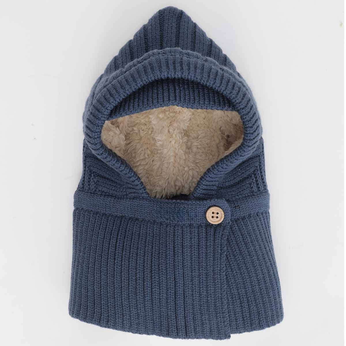 Knit Balaclava with Button Blue