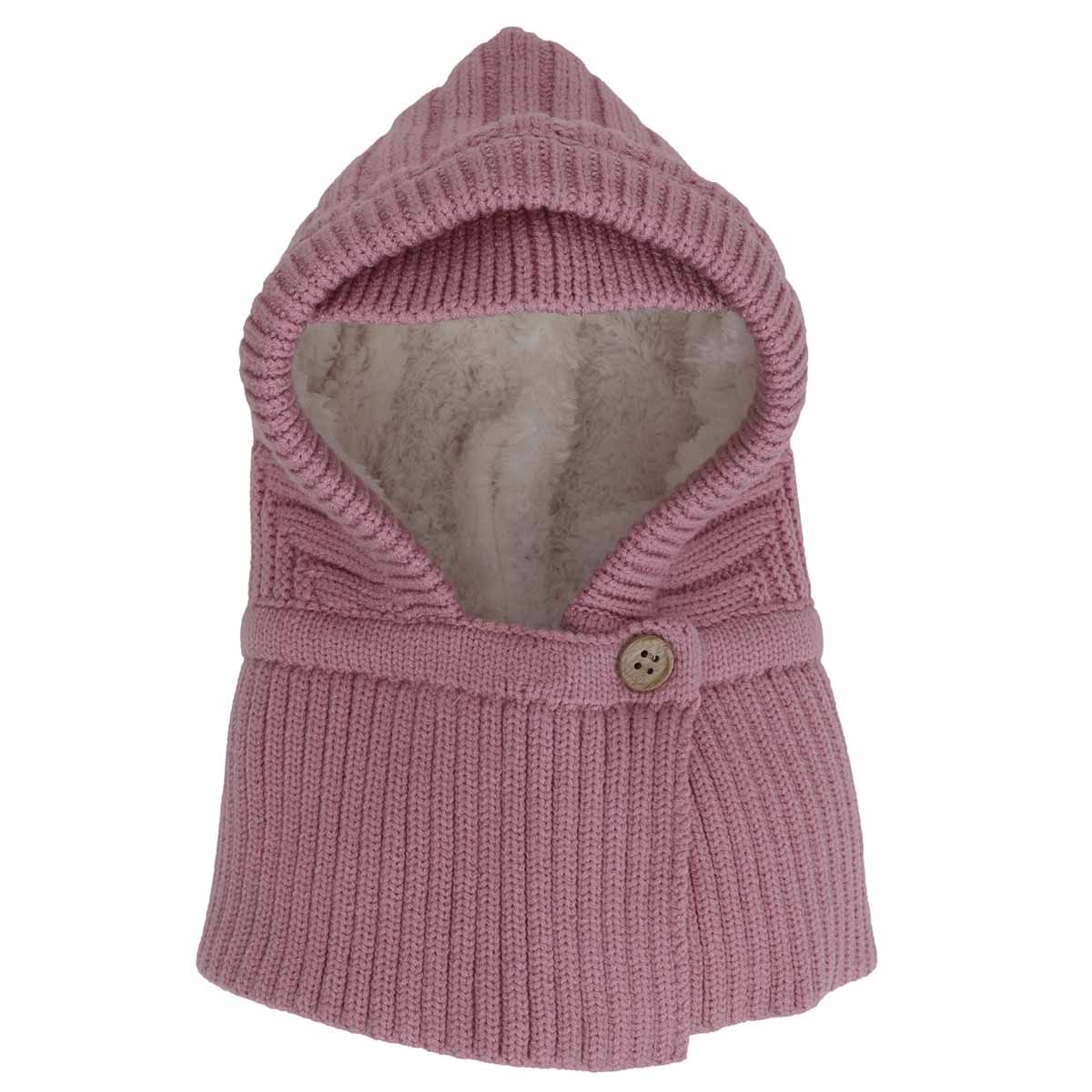 Knit Balaclava with Button Cameo Pink