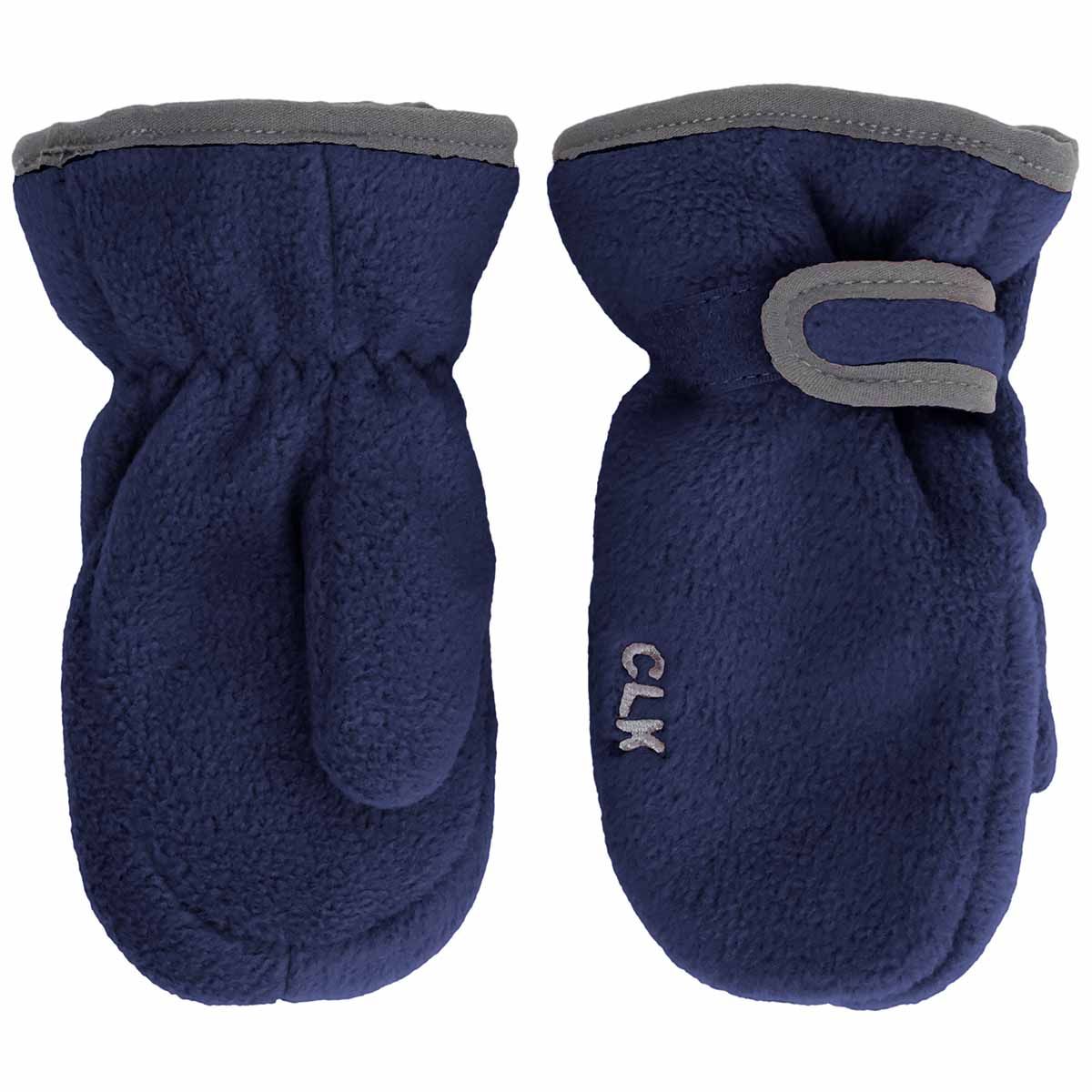 Blue Fleece Mitten with Strap
