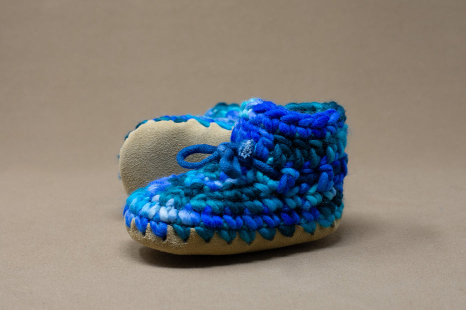 Multi Blue - Baby Wool Slippers